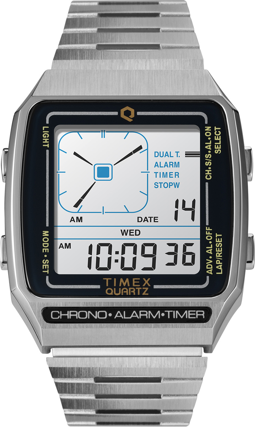 Q Timex Reissue Digital LCA 32.5mm Roostevabast terasest käevõru kell TW2U72400
